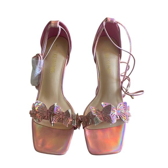 Dream Pairs Butterfly Heels Pink Iridescent Fairycore Garden Girl Sandals 8 - Picture 1 of 9